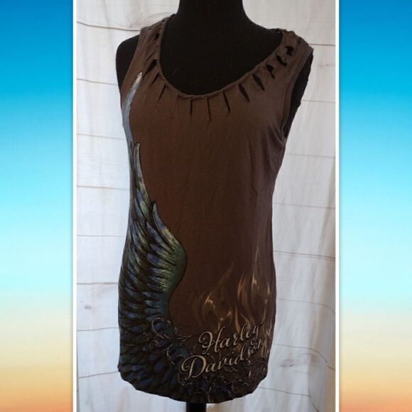 Harley-Davidson Tops - Harley Davidson Sleeveless long T-shirt cut out around the neck size XL